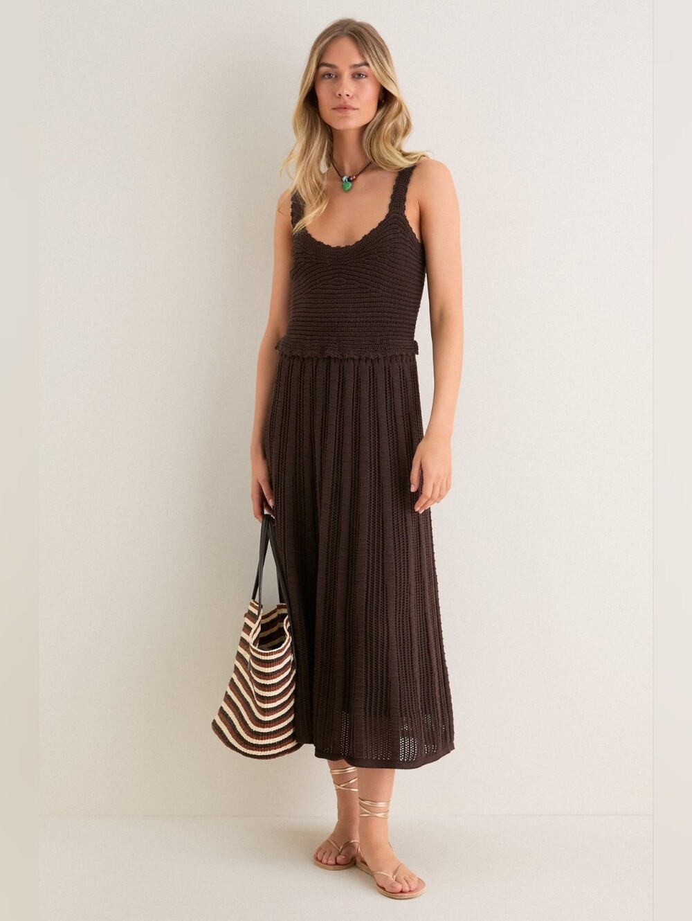 Hyacinth House Chocolate Brown Knit Anne Midi Dress Size Small